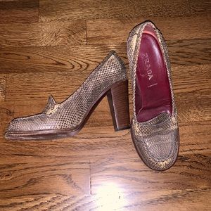 Prada snakeskin loafer heels